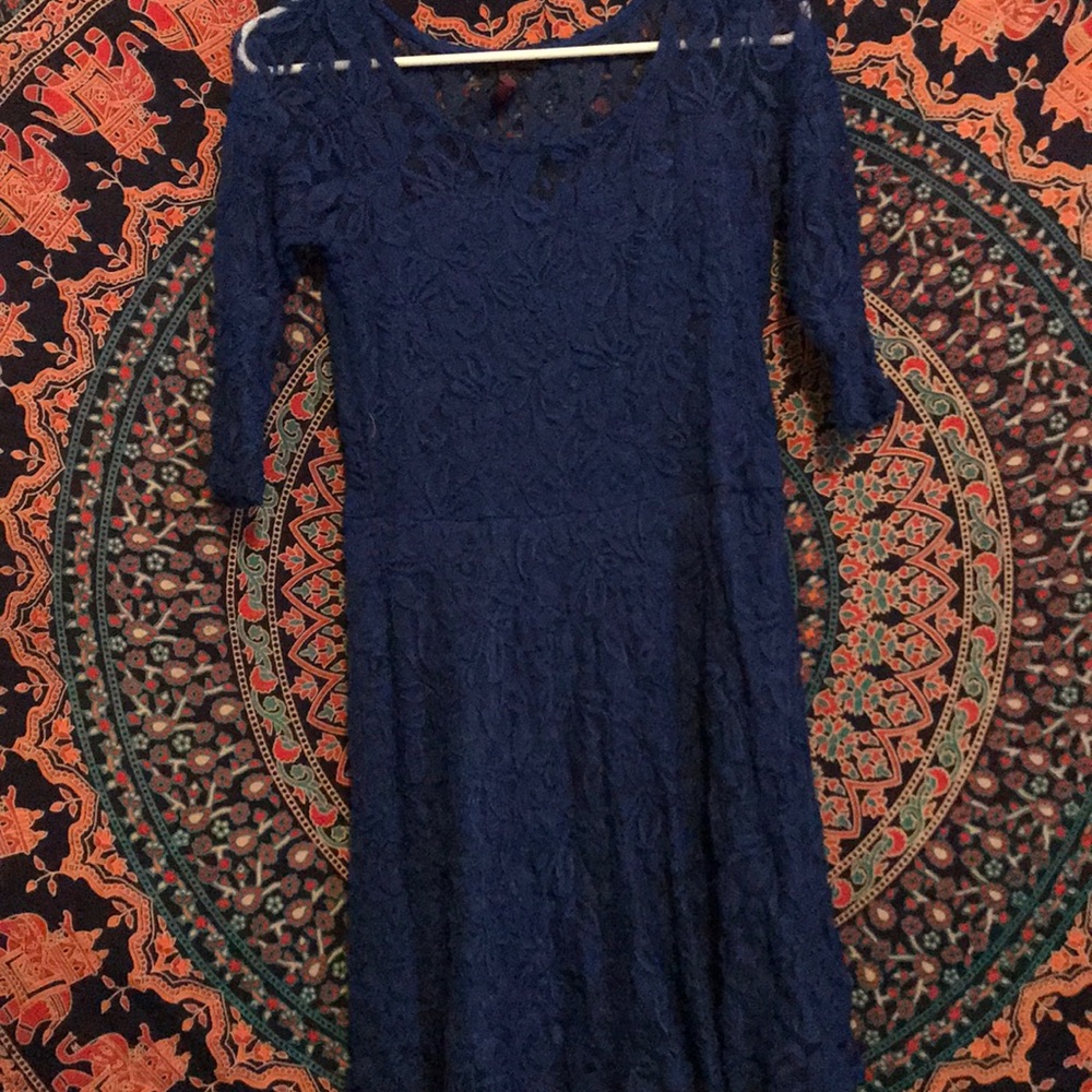 Royal blue half lace Sleeve dress